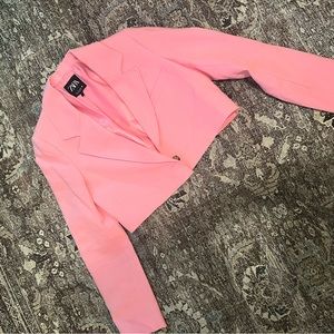 Zara pink linen crop blazer